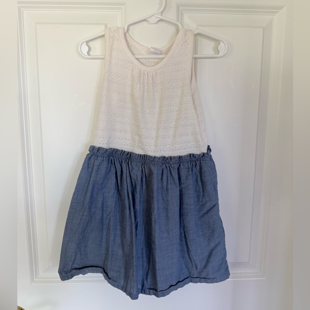 GAP Kids Casual Dress in White Textured Top & Blue Denim Bottom - Size 4t